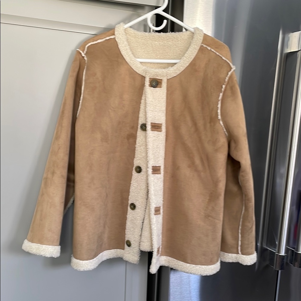 J Jill reversible Tan and Cream Button-Up Jacket very soft.